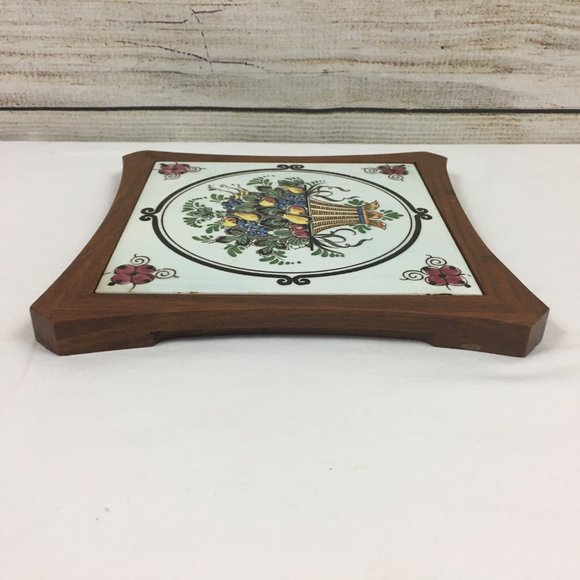 VTG Fruit Basket Tile Wood Trivet Decor - Picture 6 of 10